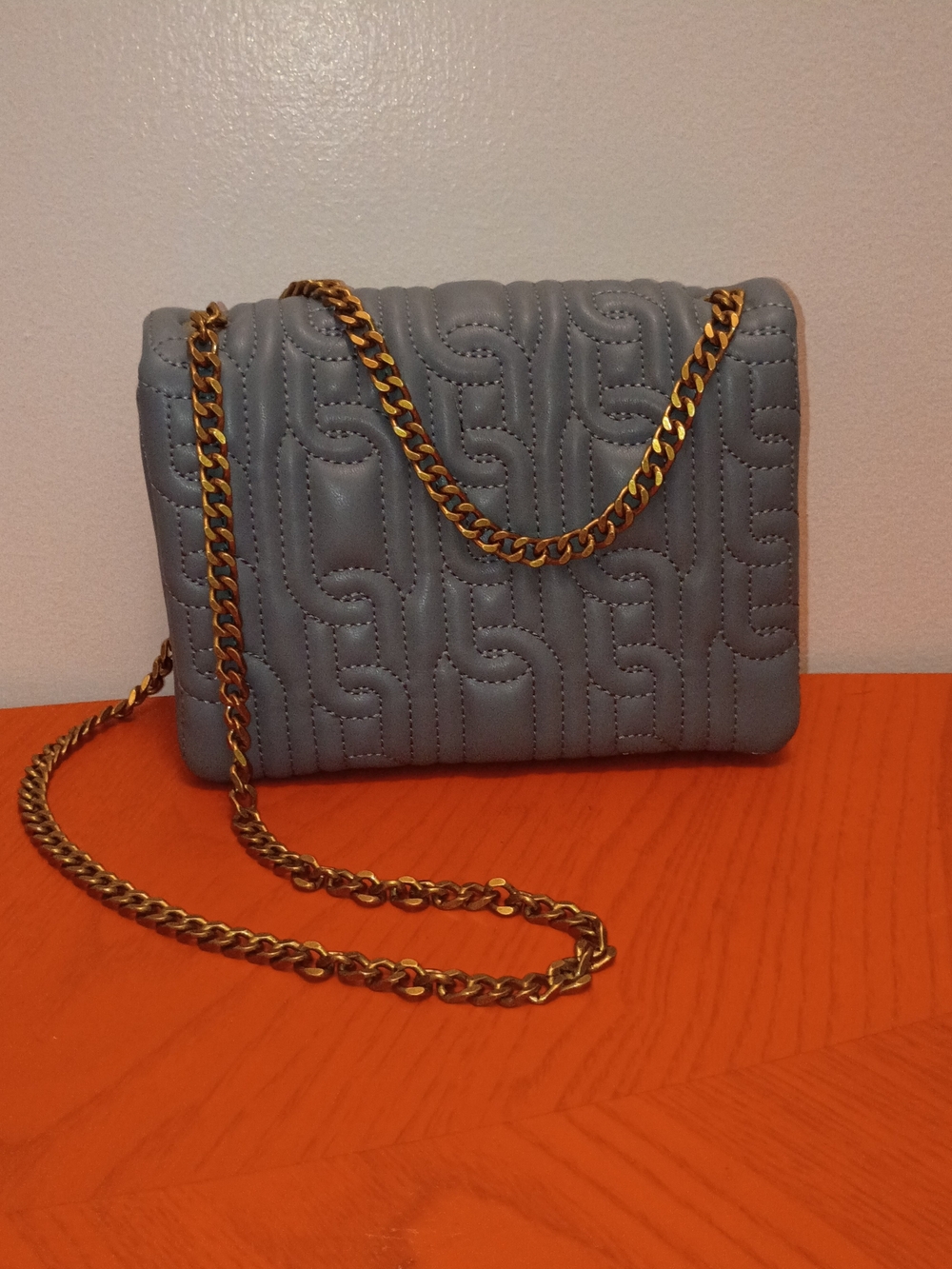 Zara Blue Grey Sling Quilted Chain Crossbody Bag